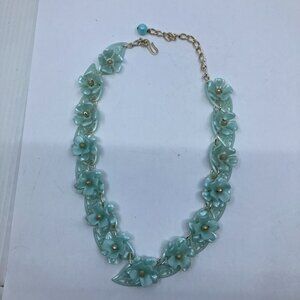Vtg 1970 Germany turquoise plastic flowers hippy necklace